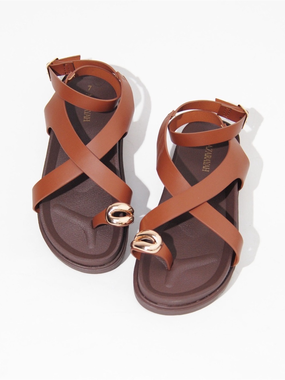 Elegant Floral Cross-Strap Ankle Sandals – Comfortable Toe Ring Flat Sandals